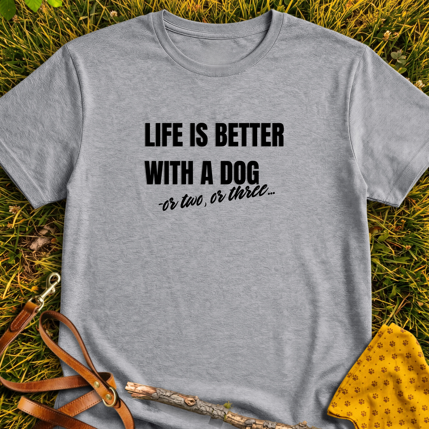 With 2 or 3 T-shirt T-shirt in Sport Grey - Furever Mode rescue dog tee