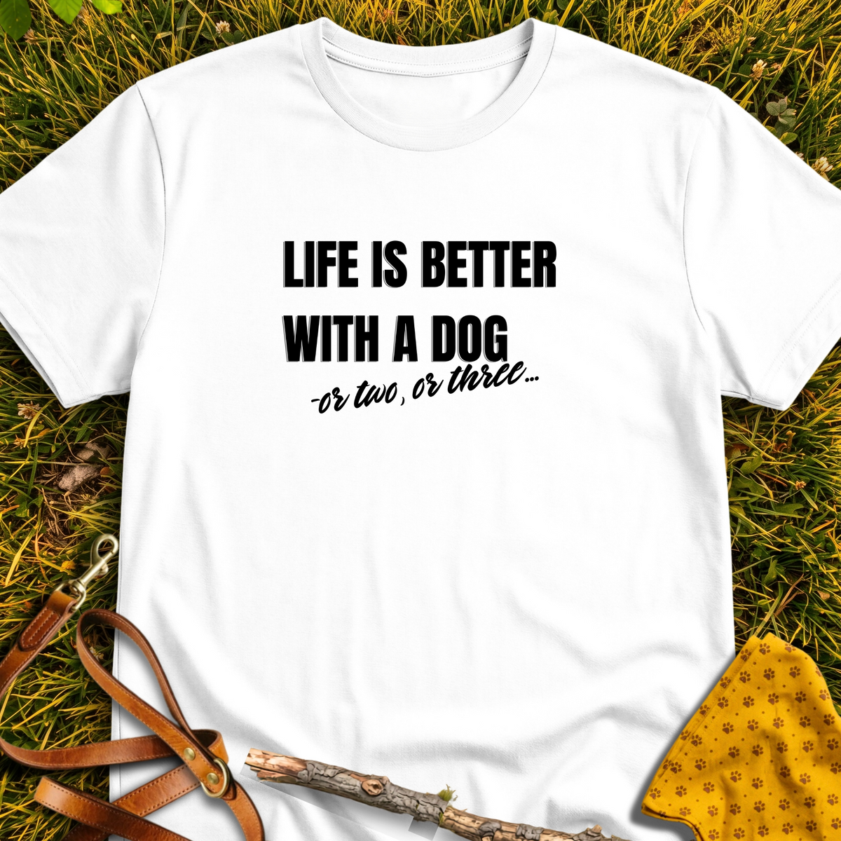 With 2 or 3 T-shirt T-shirt in White - Furever Mode rescue dog tee