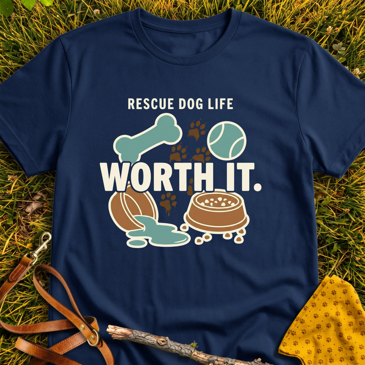 Worth It T-shirt T-shirt in Navy - Furever Mode rescue dog tee