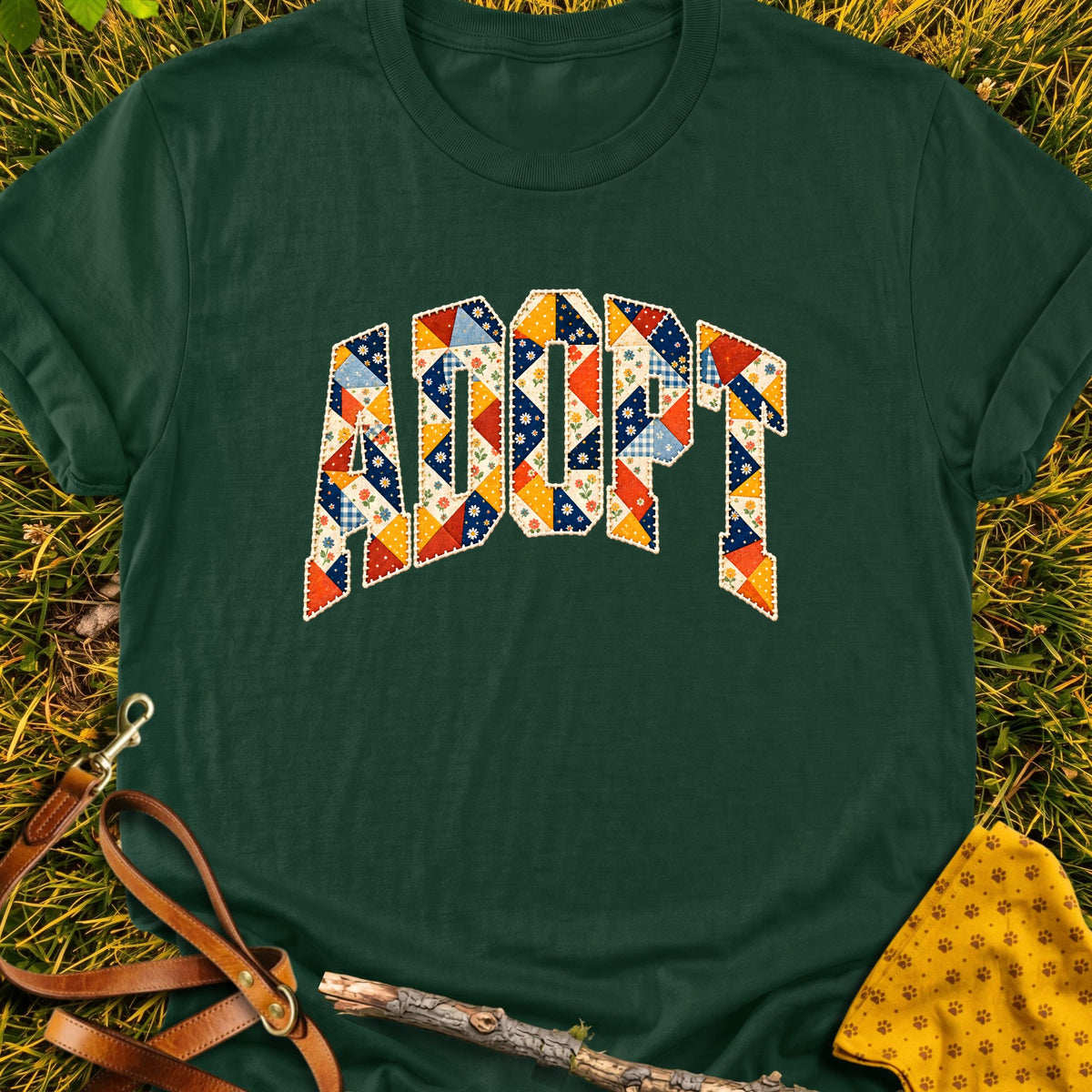 Adopt T-shirt in Forest Green - Furever Mode rescue dog tee