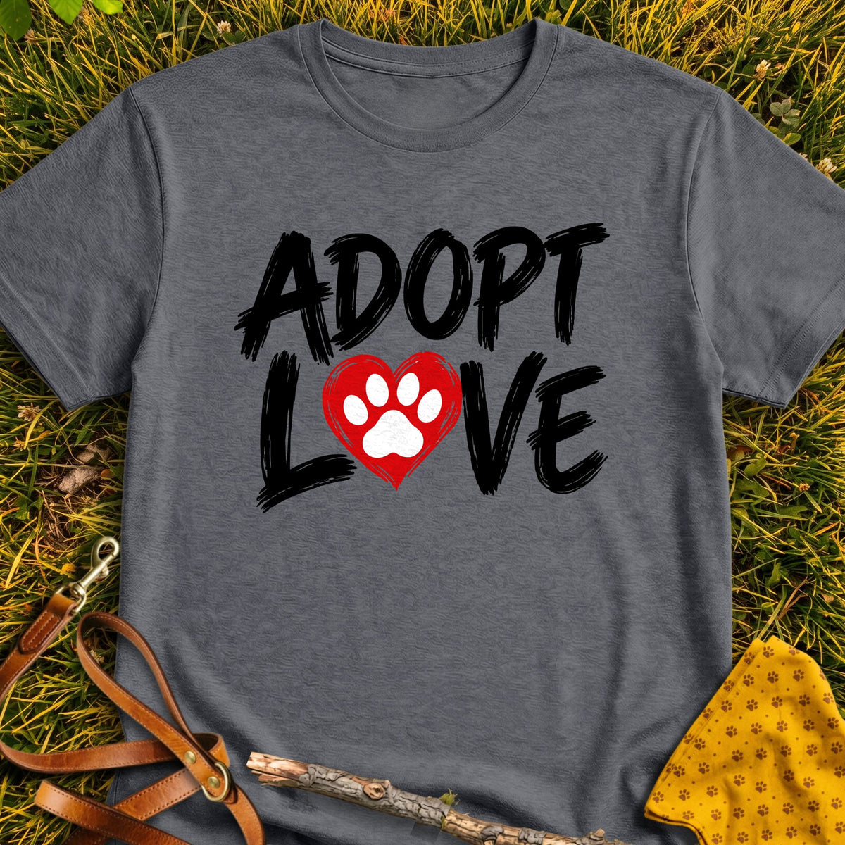 Adopt Love T-shirt in Dark Heather - Furever Mode rescue dog tee