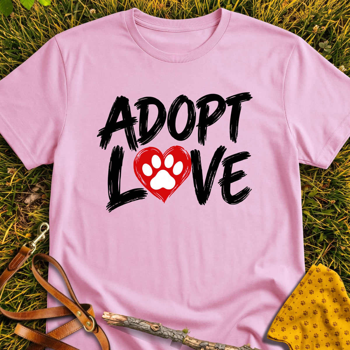 Adopt Love T-shirt in Light Pink - Furever Mode rescue dog tee
