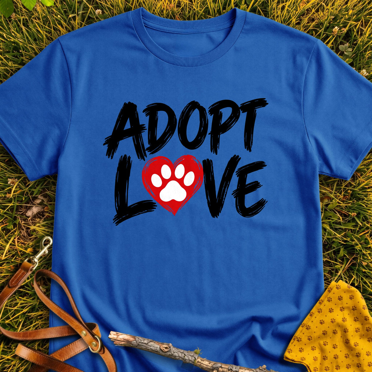 Adopt Love T-shirt in Royal - Furever Mode rescue dog tee