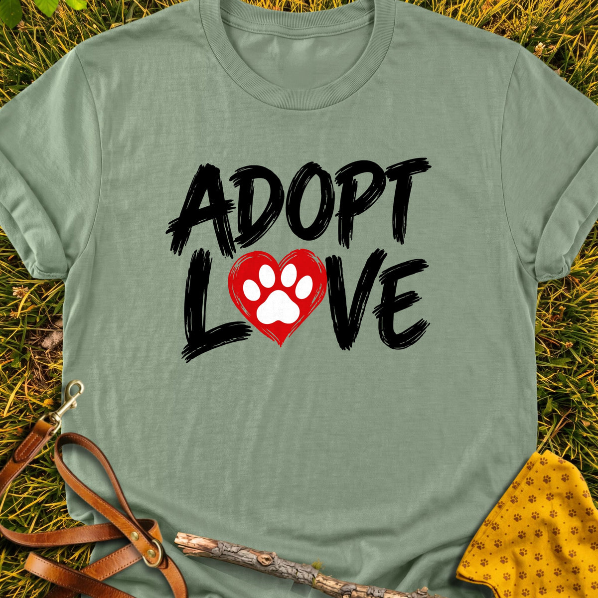 Adopt Love T-shirt in Sage - Furever Mode rescue dog tee