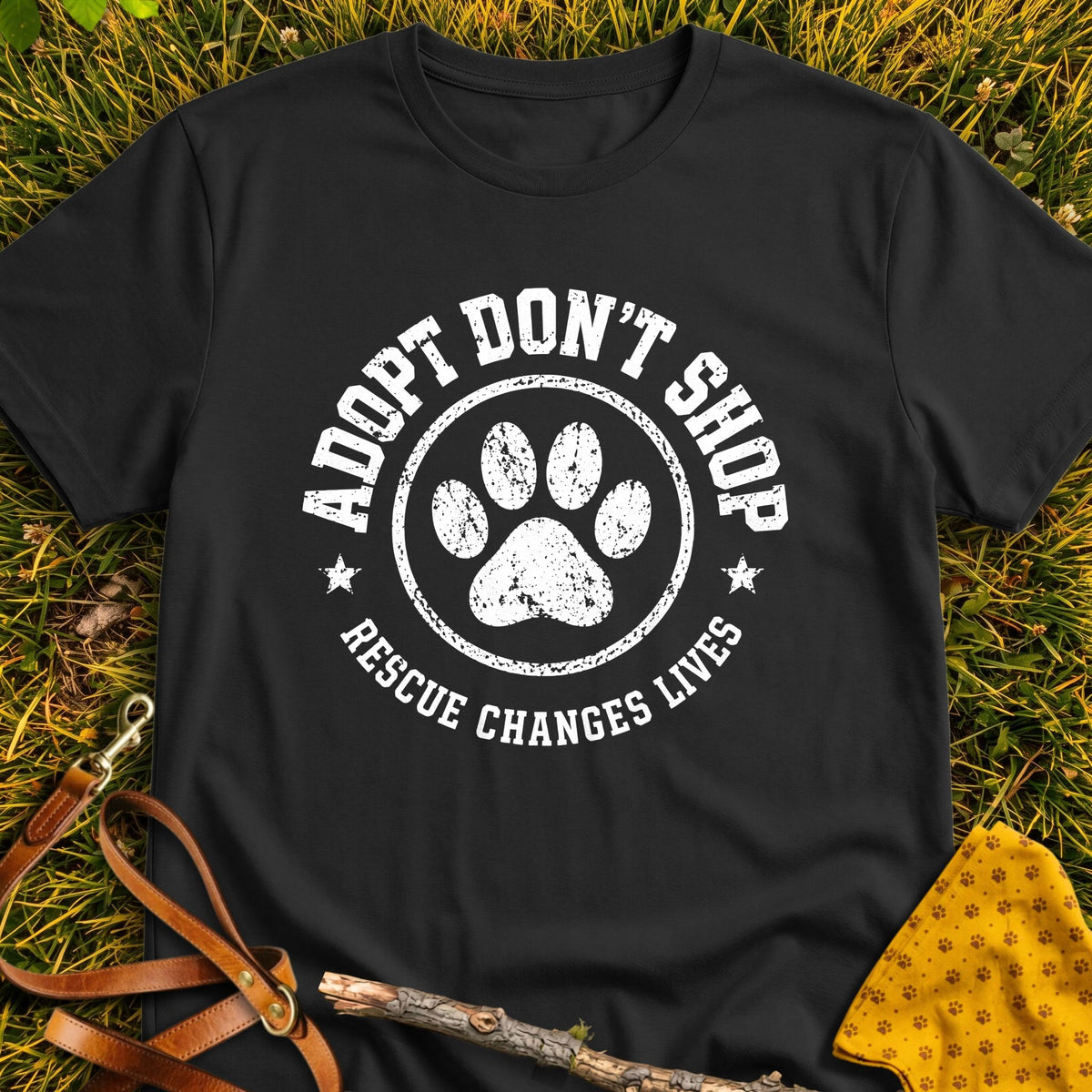 Adoption Badge T-shirt in Black - Furever Mode rescue dog tee