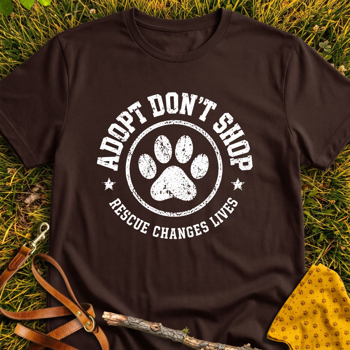 Adoption Badge T-shirt in Dark Chocolate - Furever Mode rescue dog tee