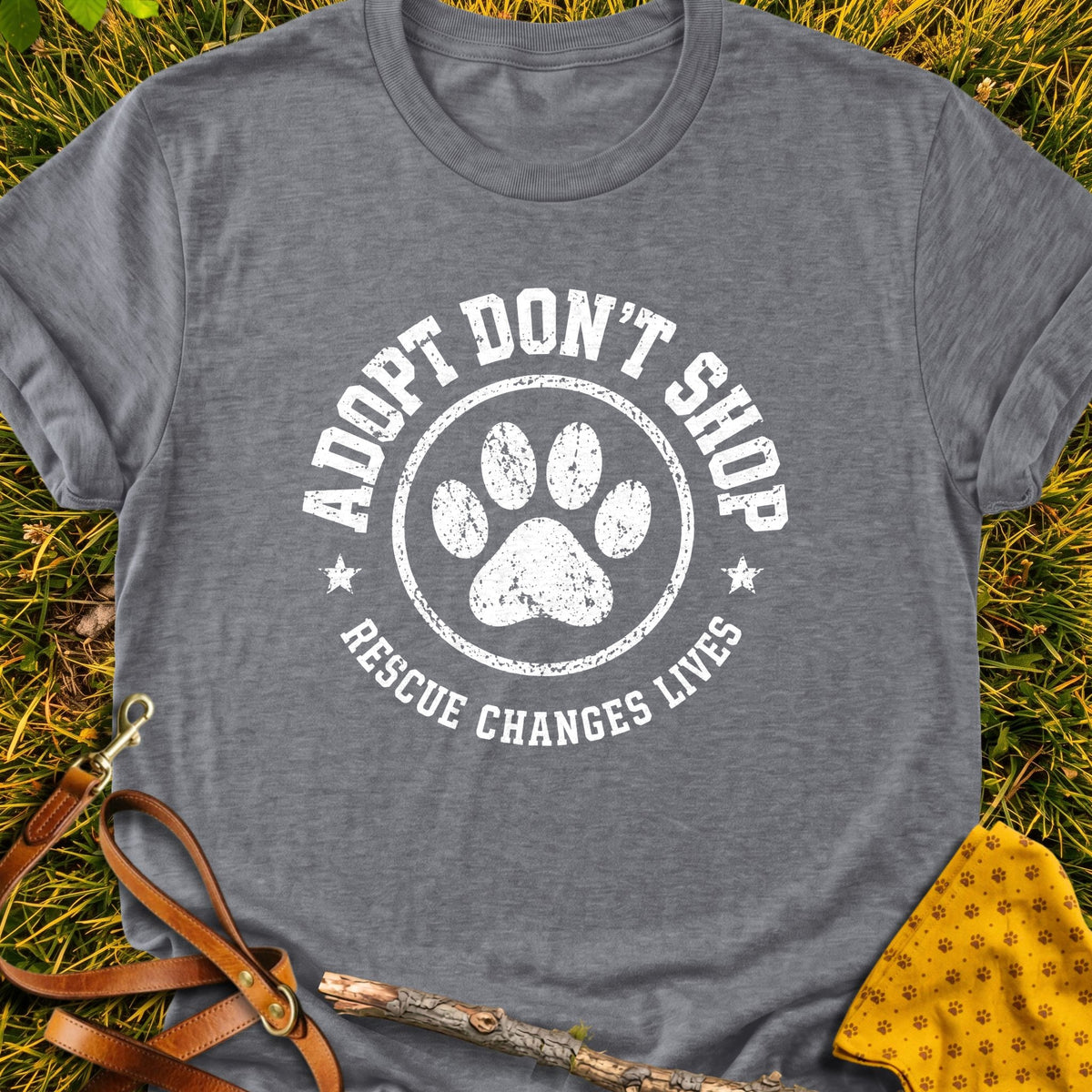 Adoption Badge T-shirt in Graphite Heather - Furever Mode rescue dog tee