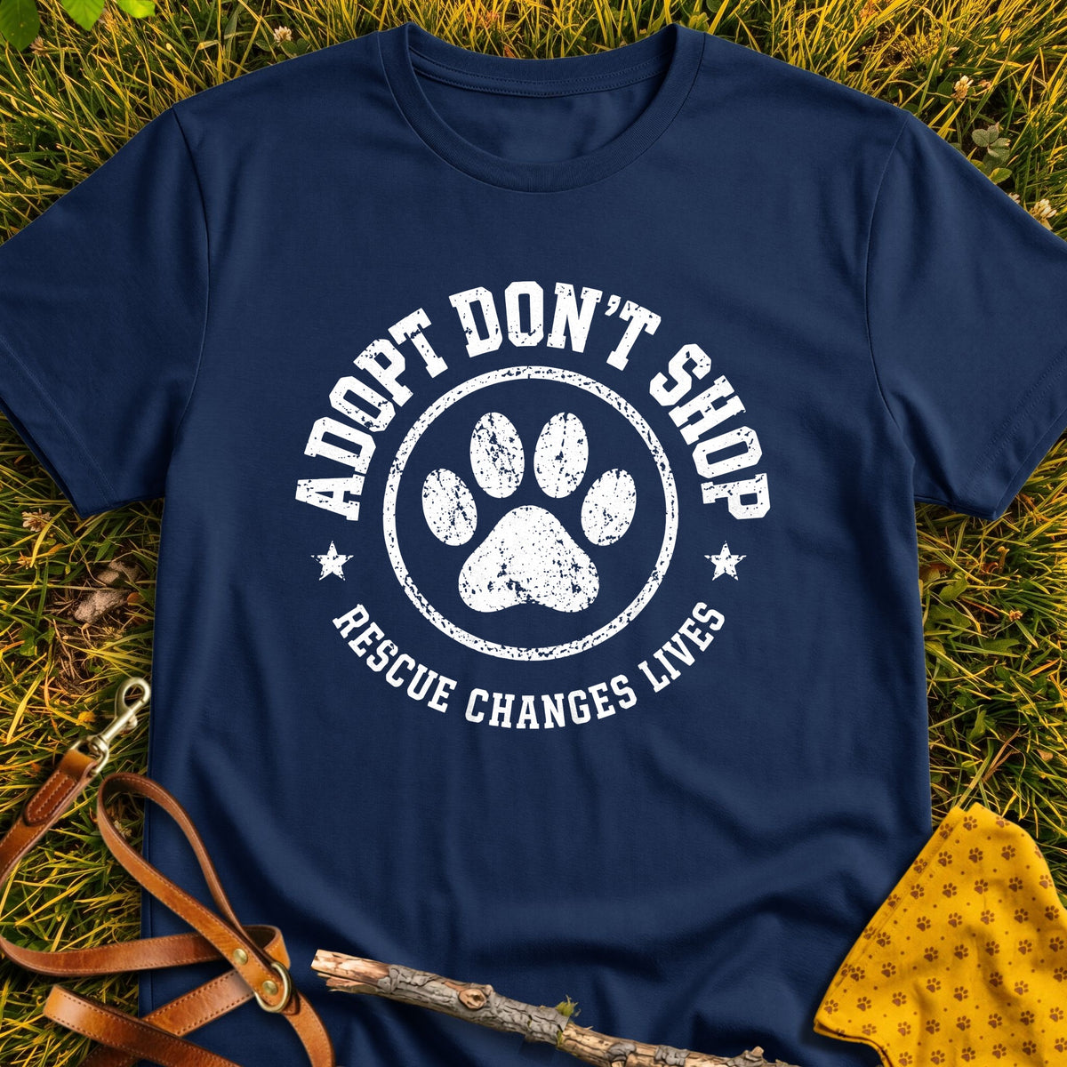 Adoption Badge T-shirt in Navy - Furever Mode rescue dog tee