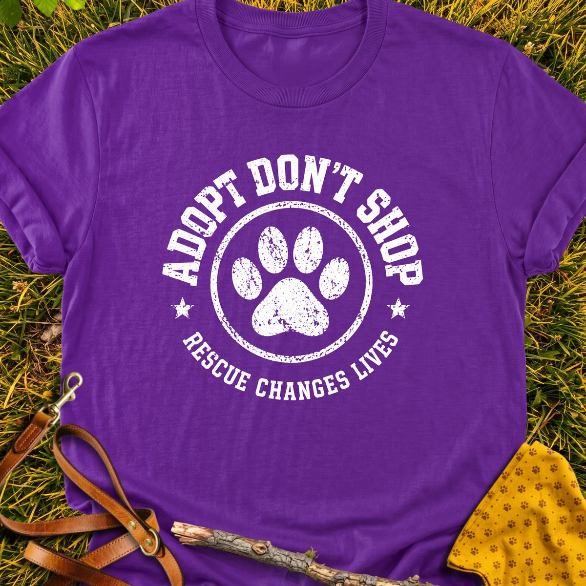 Adoption Badge T-shirt in Purple - Furever Mode rescue dog tee