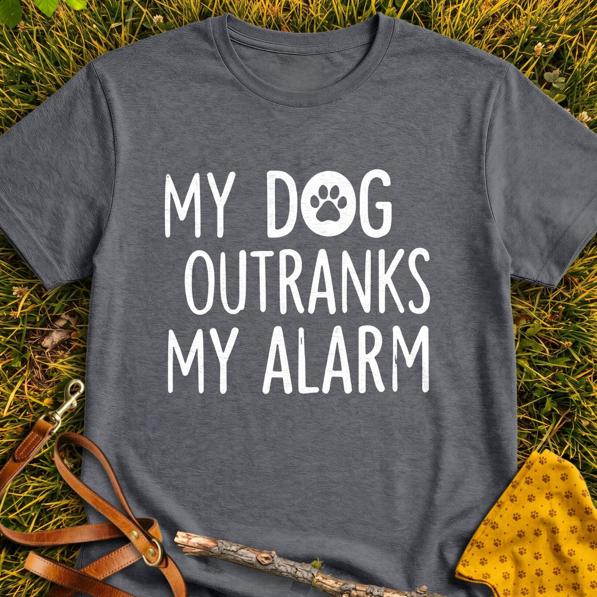 Alarm Priority T-shirt in Dark Heather - Furever Mode rescue dog tee