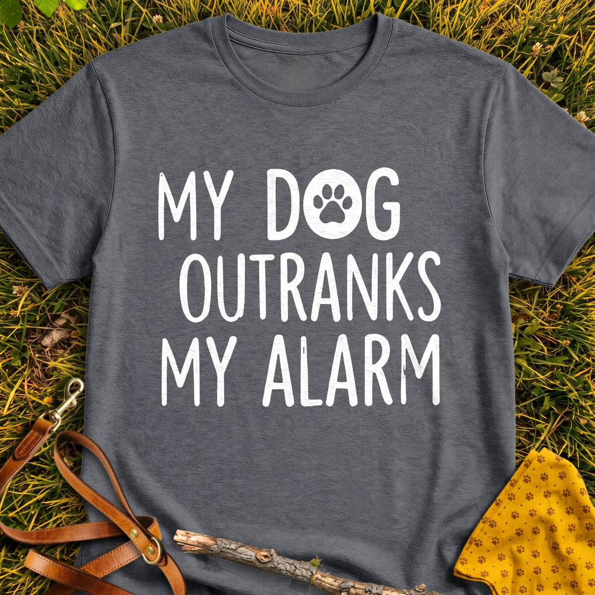 Alarm Priority T-shirt in Dark Heather - Furever Mode rescue dog tee