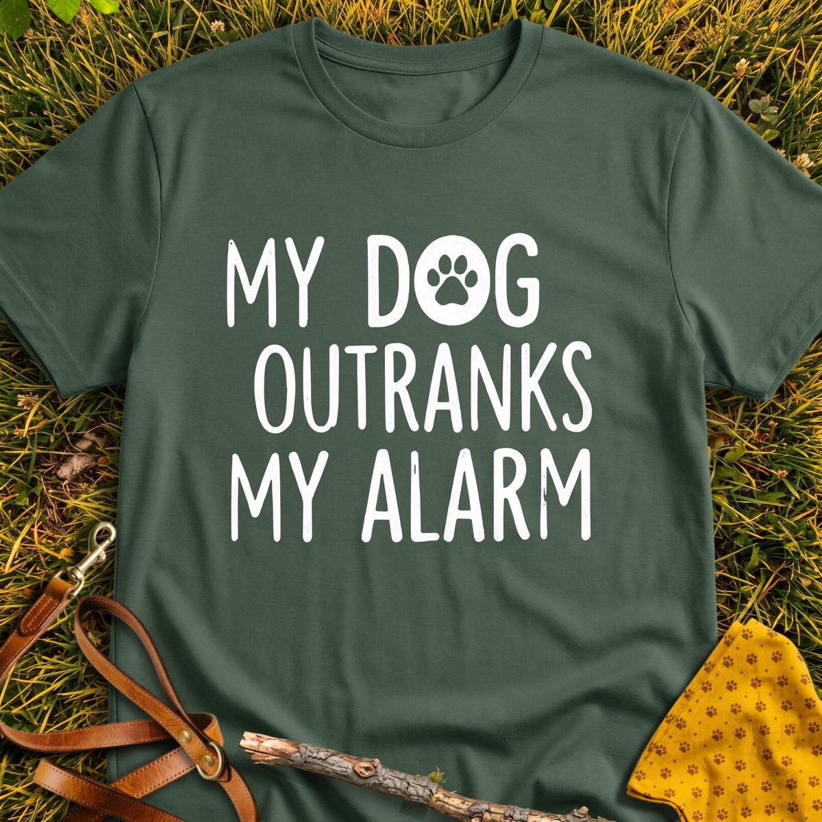 Alarm Priority T-shirt in Military Green - Furever Mode rescue dog tee