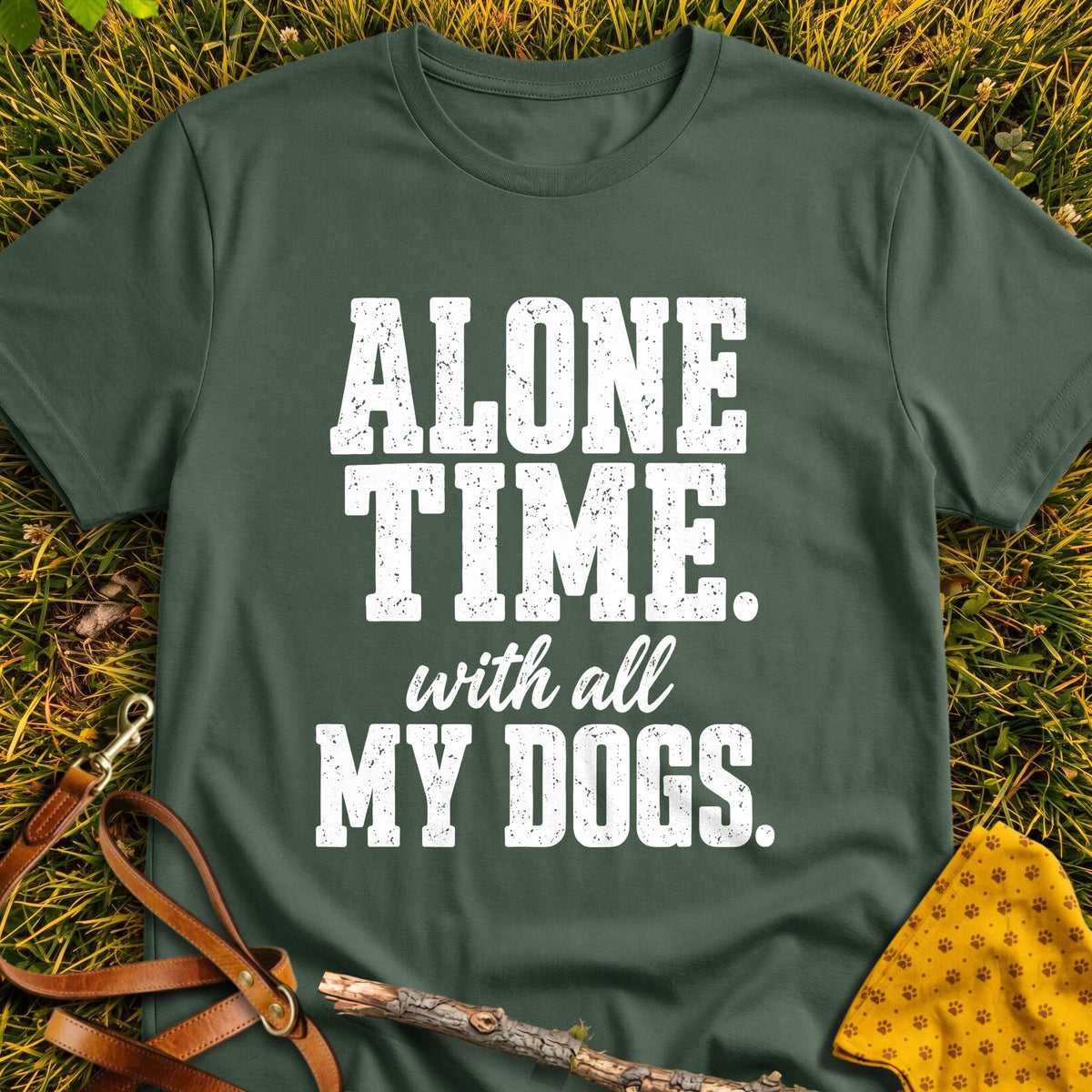 Alone Together T-shirt in Military Green - Furever Mode rescue dog tee