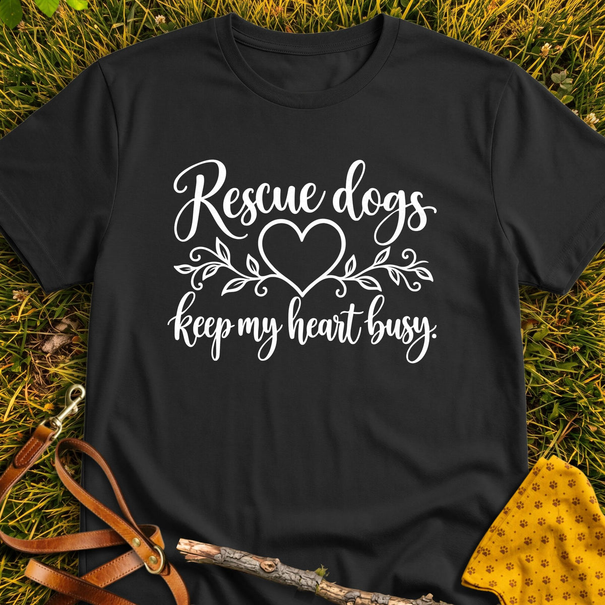 Busy Heart T-shirt in Black - Furever Mode rescue dog tee