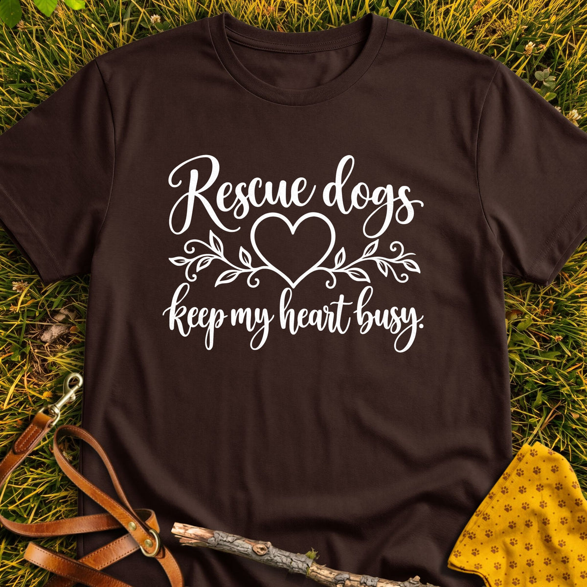 Busy Heart T-shirt in Dark Chocolate - Furever Mode rescue dog tee