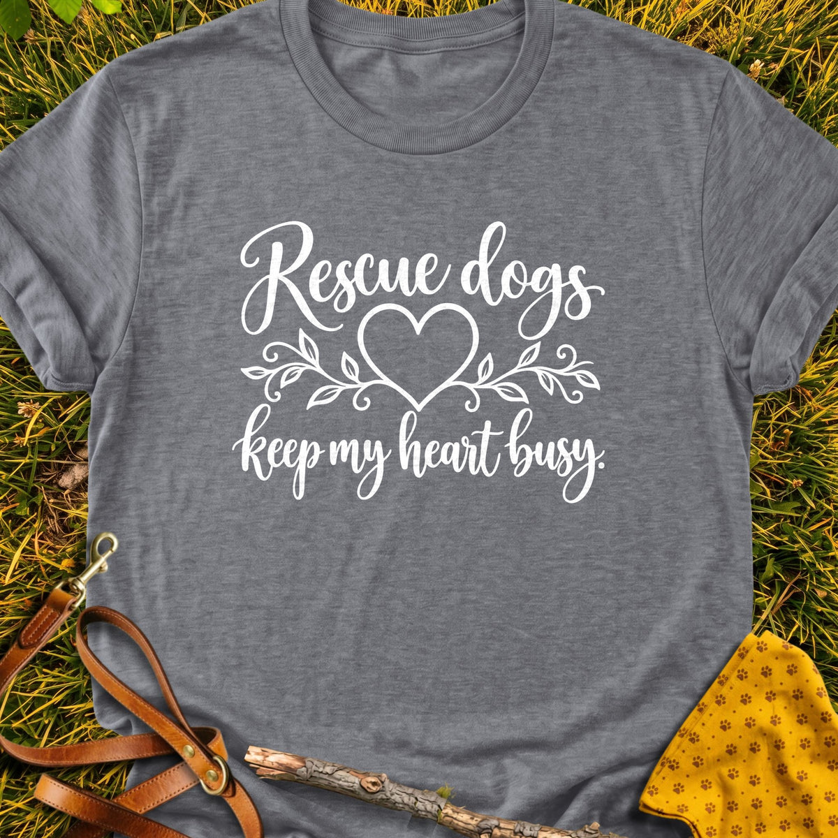 Busy Heart T-shirt in Graphite Heather - Furever Mode rescue dog tee
