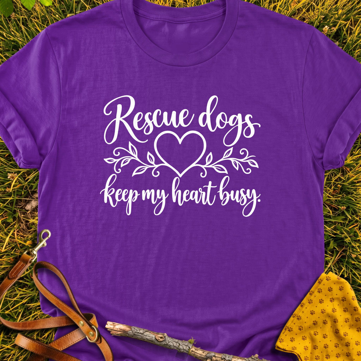 Busy Heart T-shirt in Purple - Furever Mode rescue dog tee