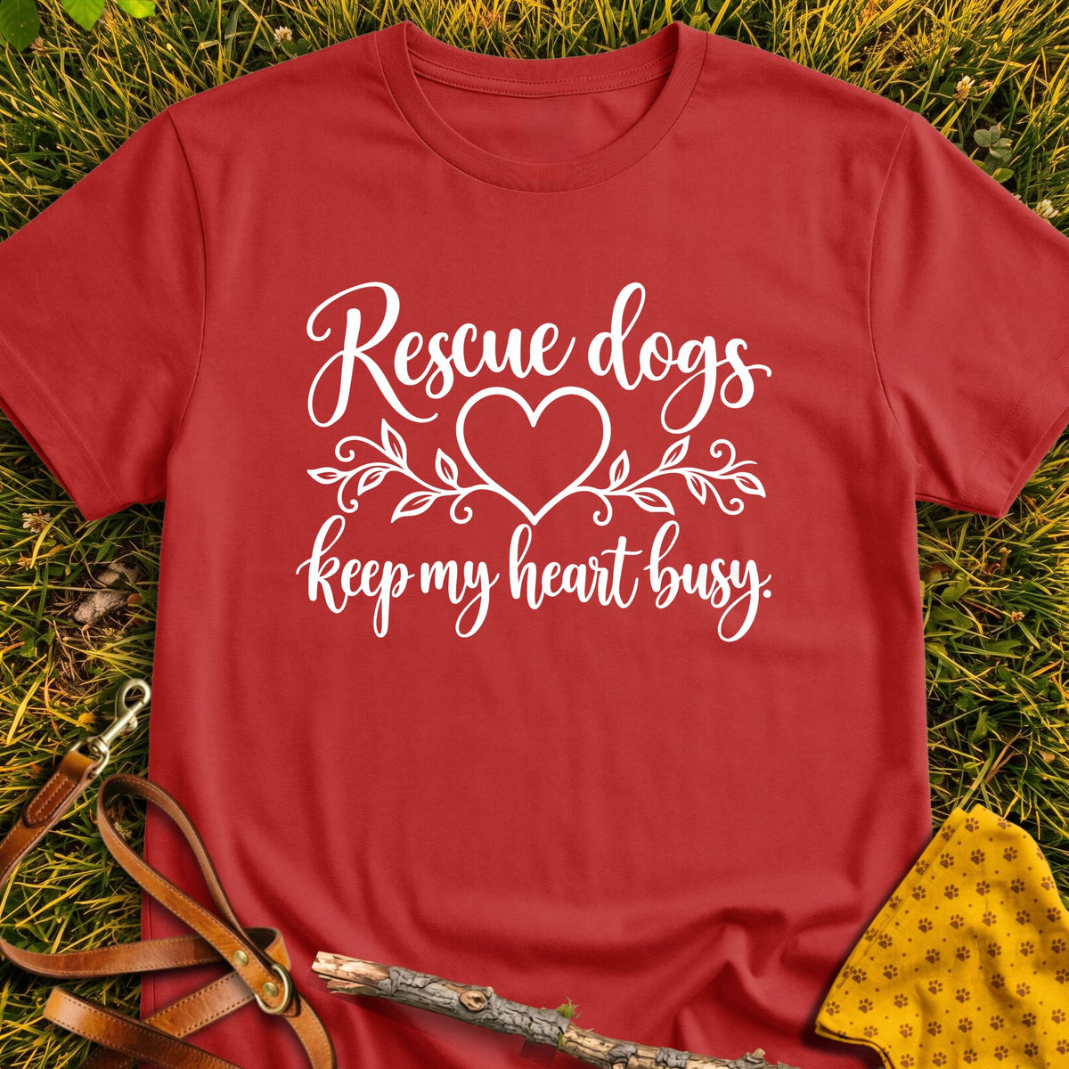 Busy Heart T-shirt in Red - Furever Mode rescue dog tee
