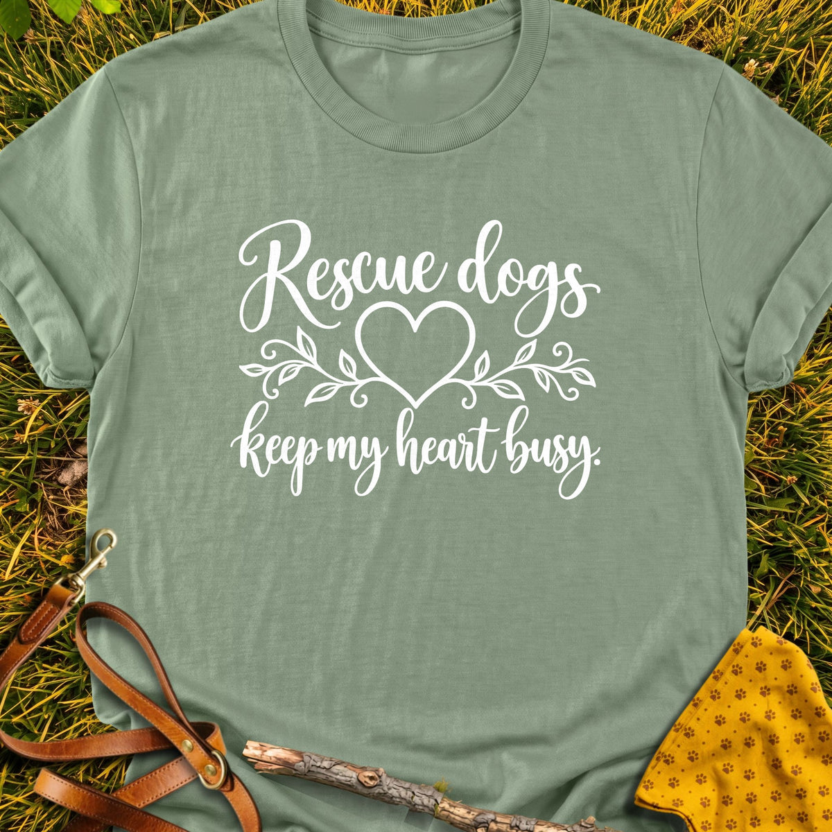 Busy Heart T-shirt in Sage - Furever Mode rescue dog tee
