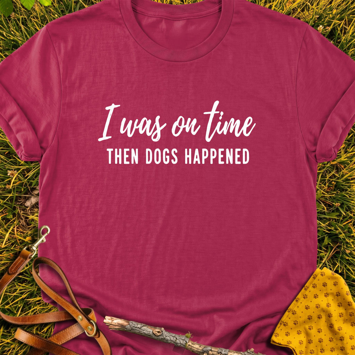 Dog Delay T-shirt in Cardinal Red - Furever Mode rescue dog tee