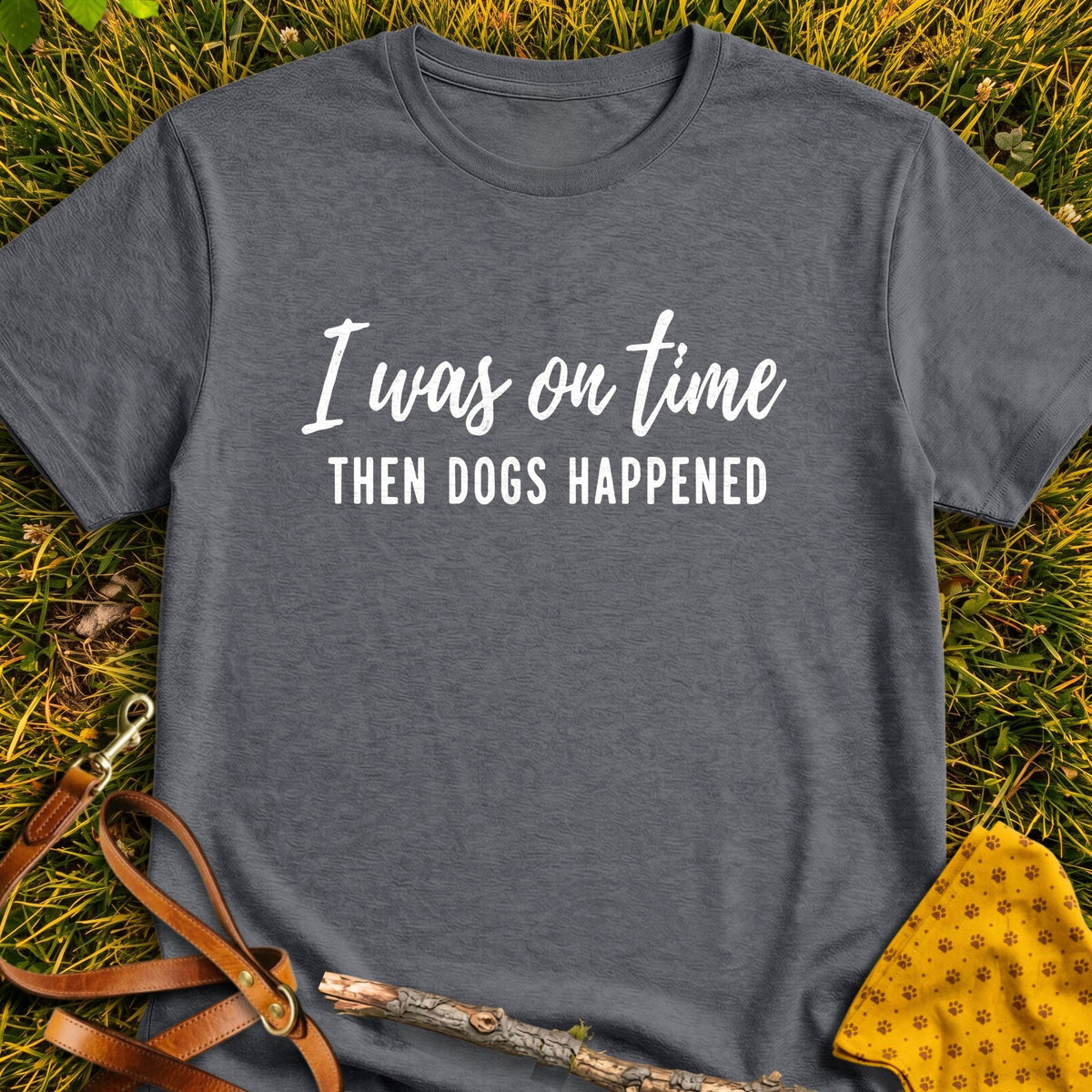 Dog Delay T-shirt in Dark Heather - Furever Mode rescue dog tee
