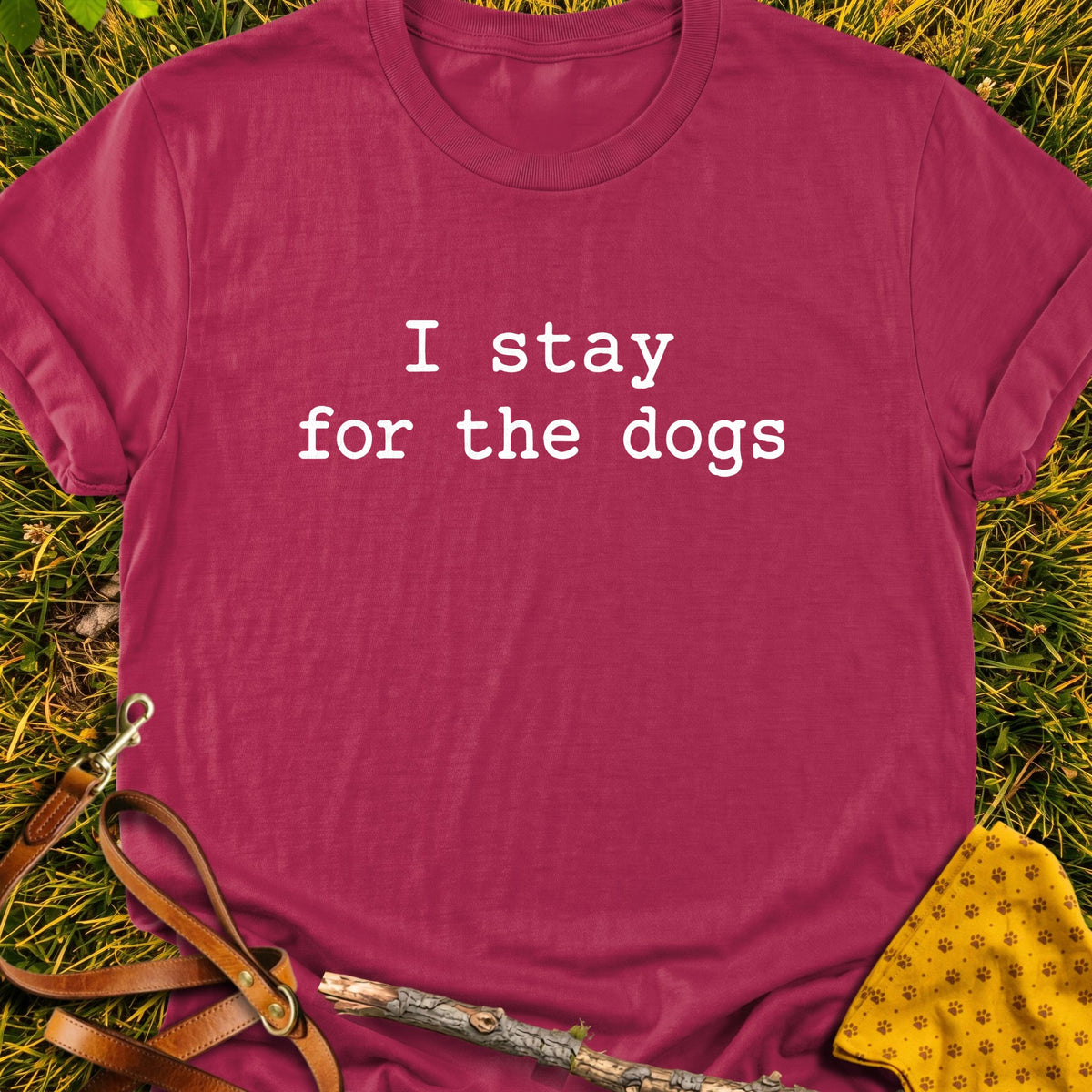 Dog Stay T-shirt in Cardinal Red - Furever Mode rescue dog tee