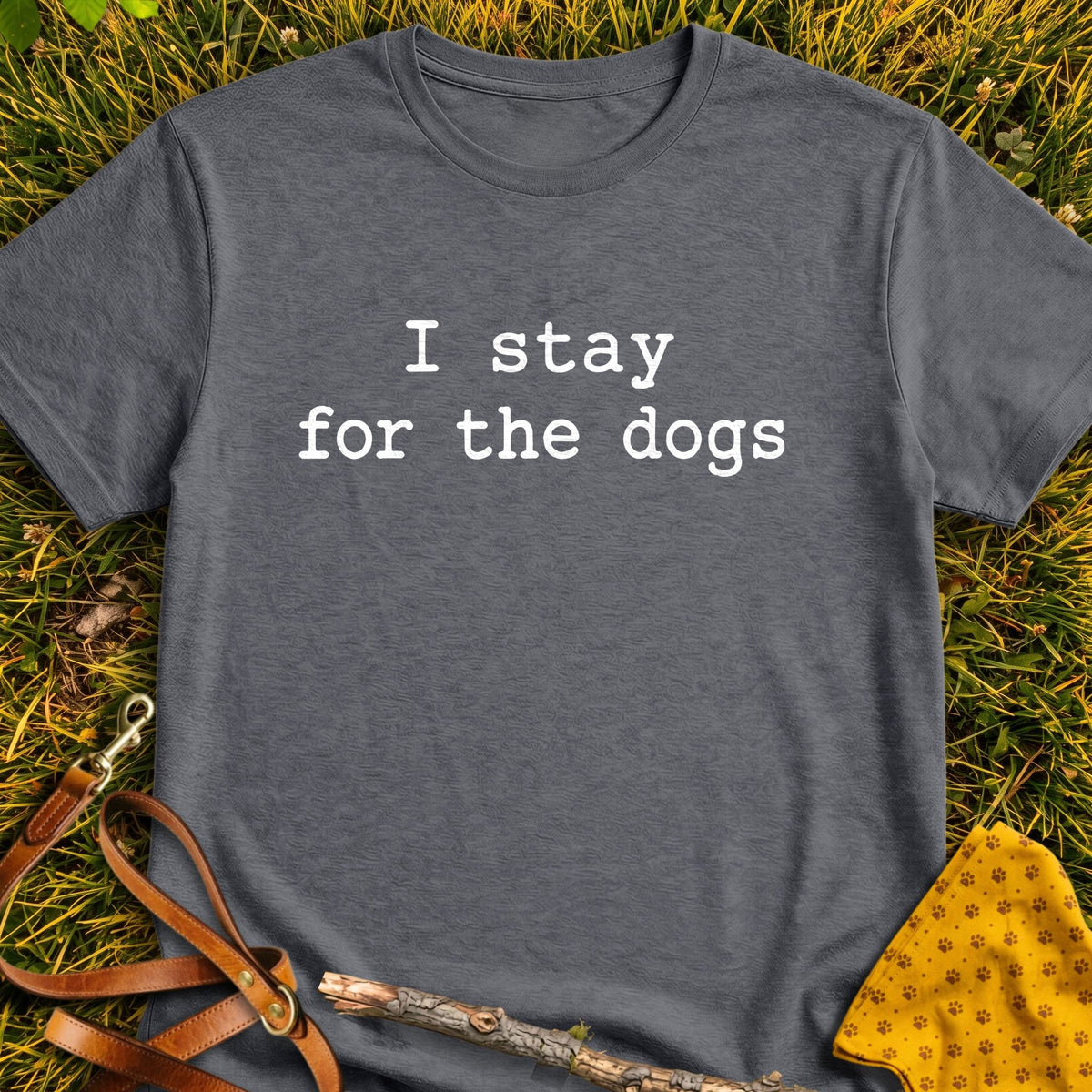 Dog Stay T-shirt in Dark Heather - Furever Mode rescue dog tee