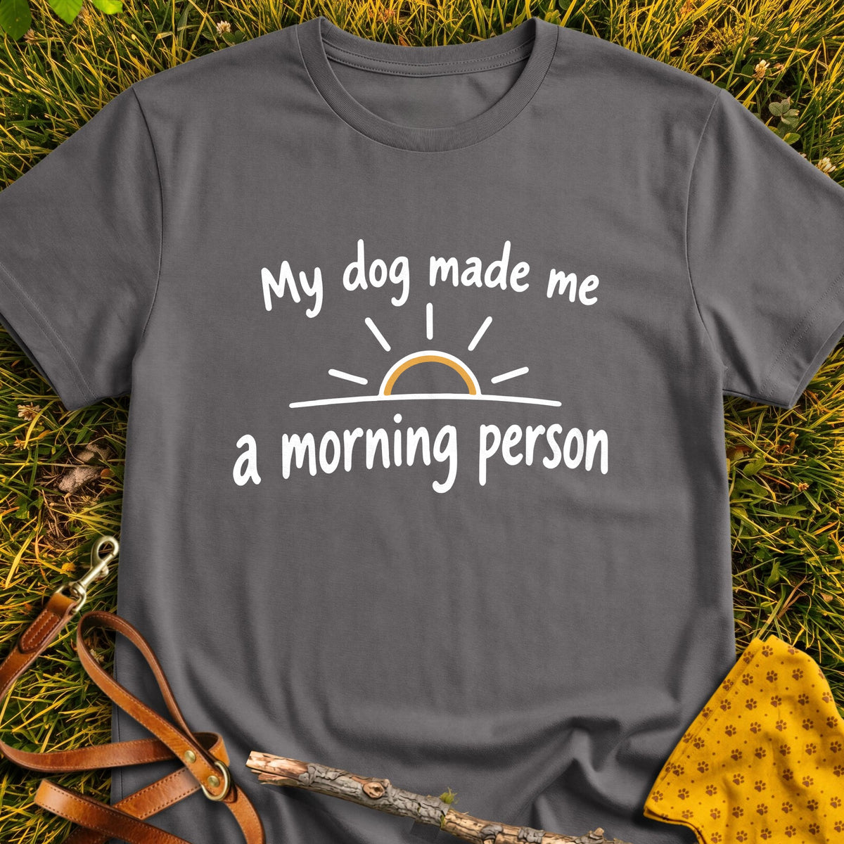 Early Riser T-shirt in Charcoal - Furever Mode rescue dog tee