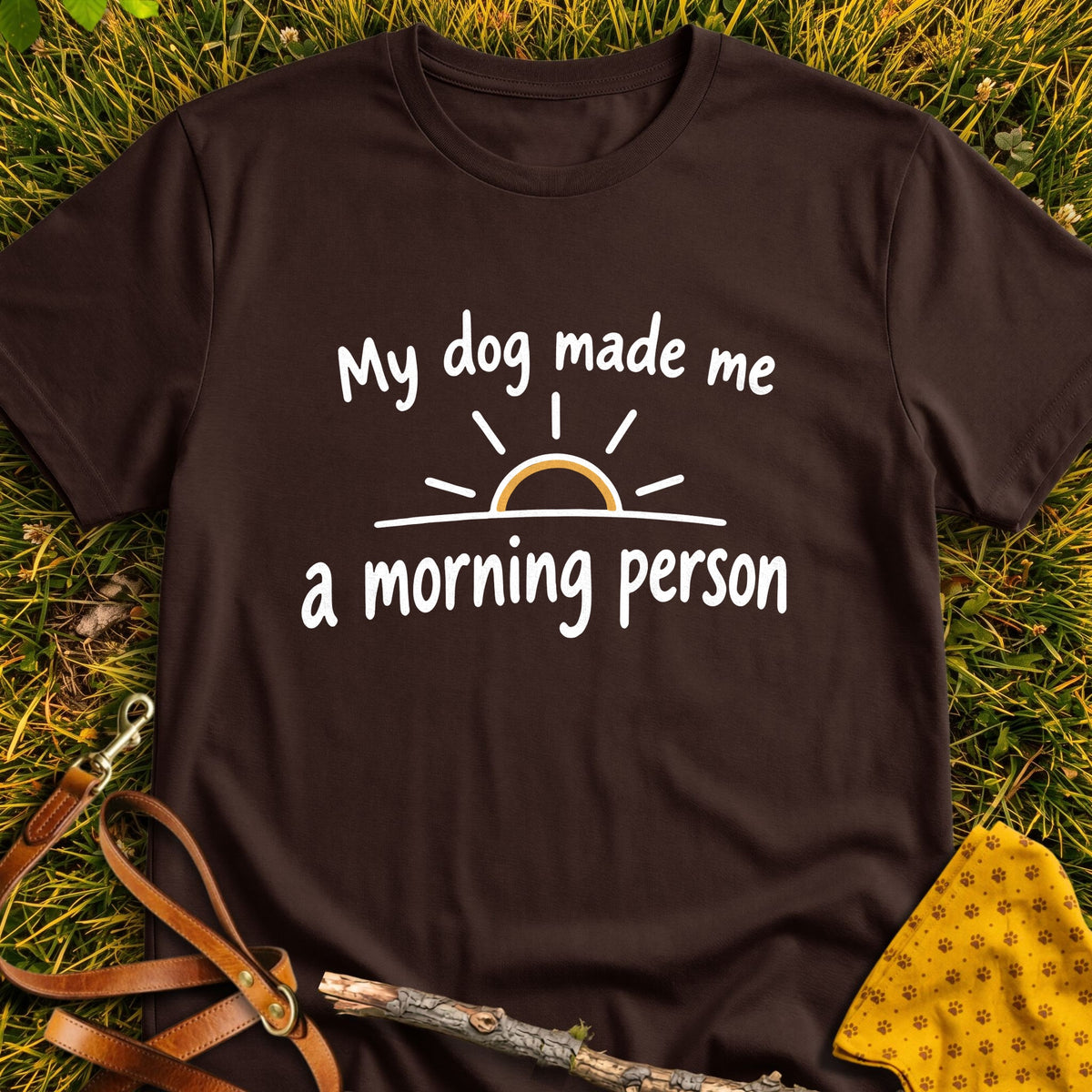Early Riser T-shirt in Dark Chocolate - Furever Mode rescue dog tee