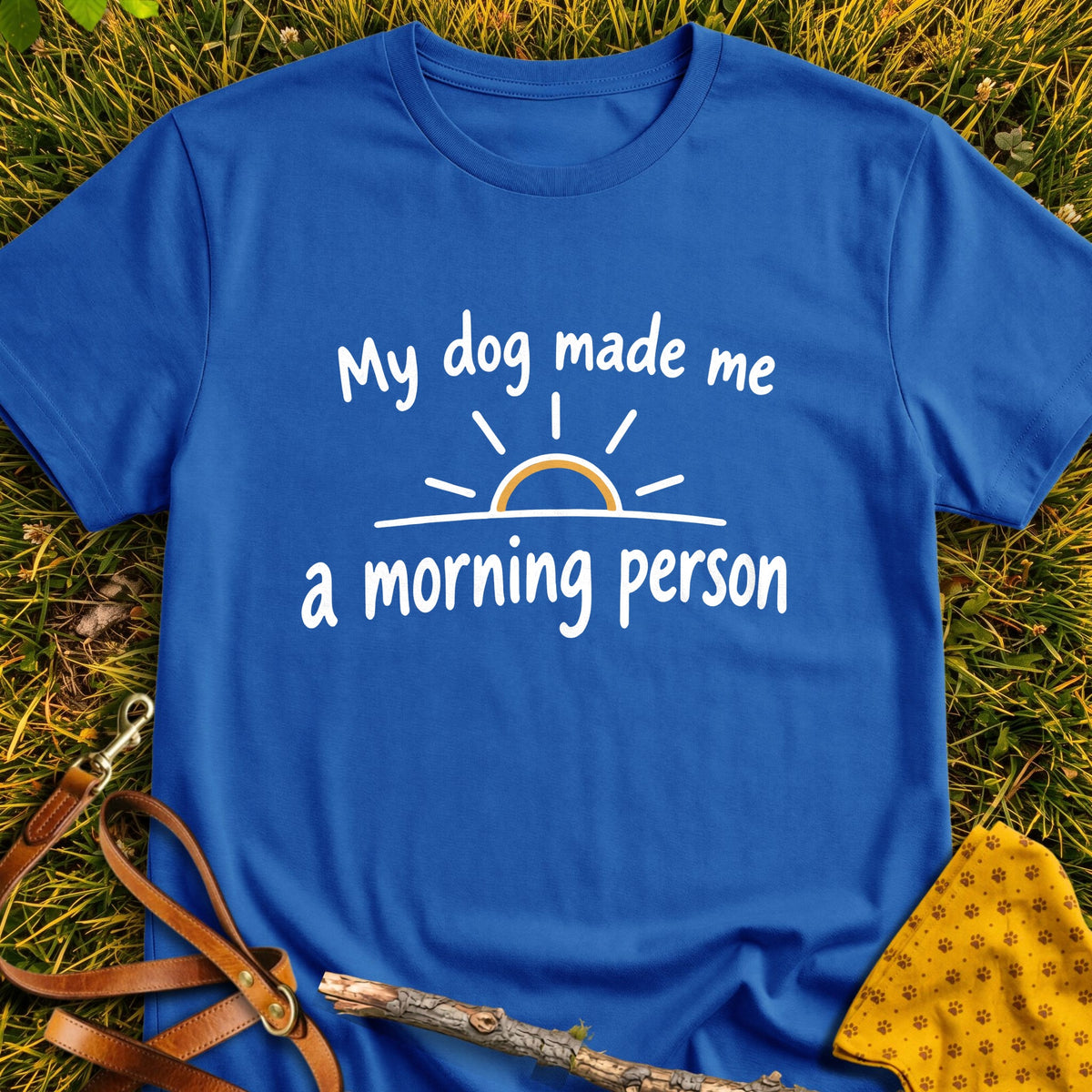 Early Riser T-shirt in Royal - Furever Mode rescue dog tee