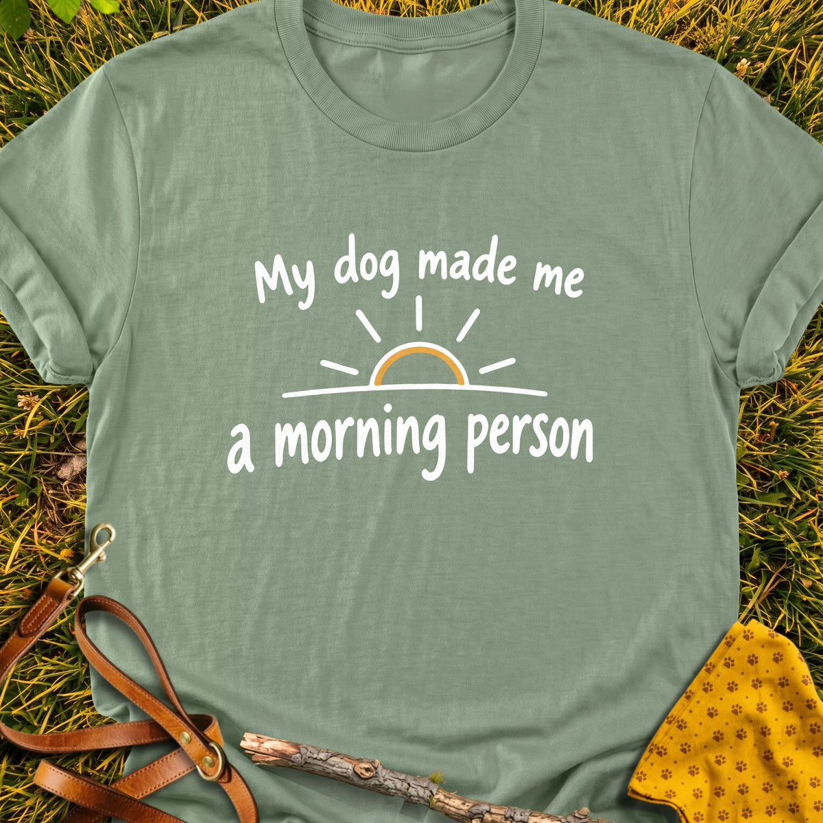 Early Riser T-shirt in Sage - Furever Mode rescue dog tee
