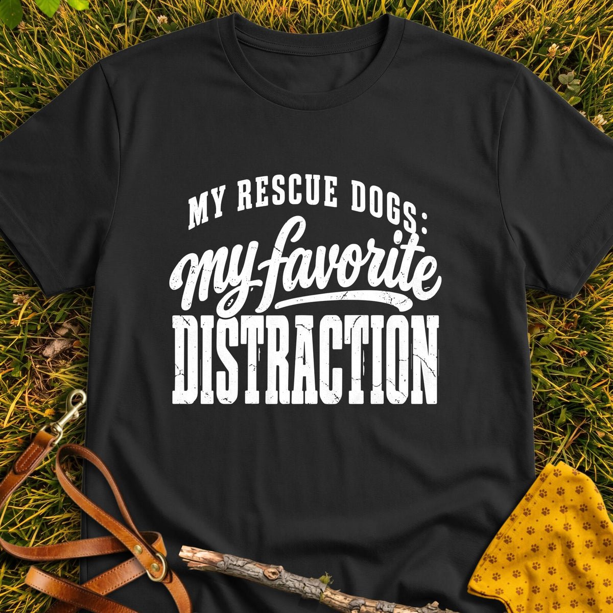 Favorite Distraction T-shirt in Black - Furever Mode rescue dog tee