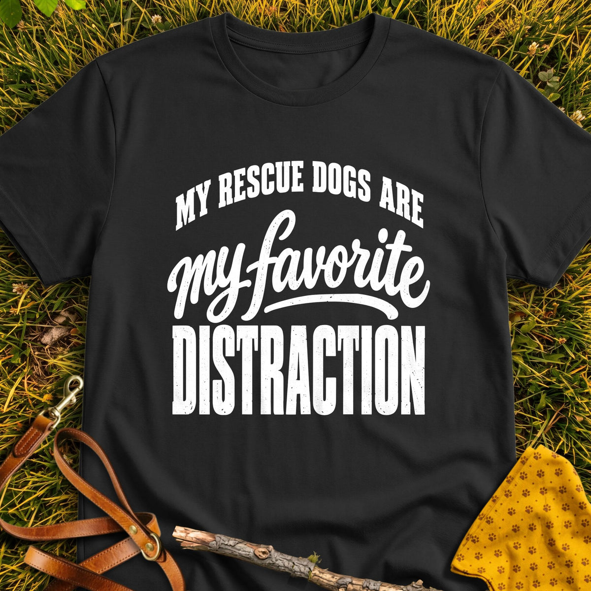 Favorite Distraction T-shirt in Black - Furever Mode rescue dog tee