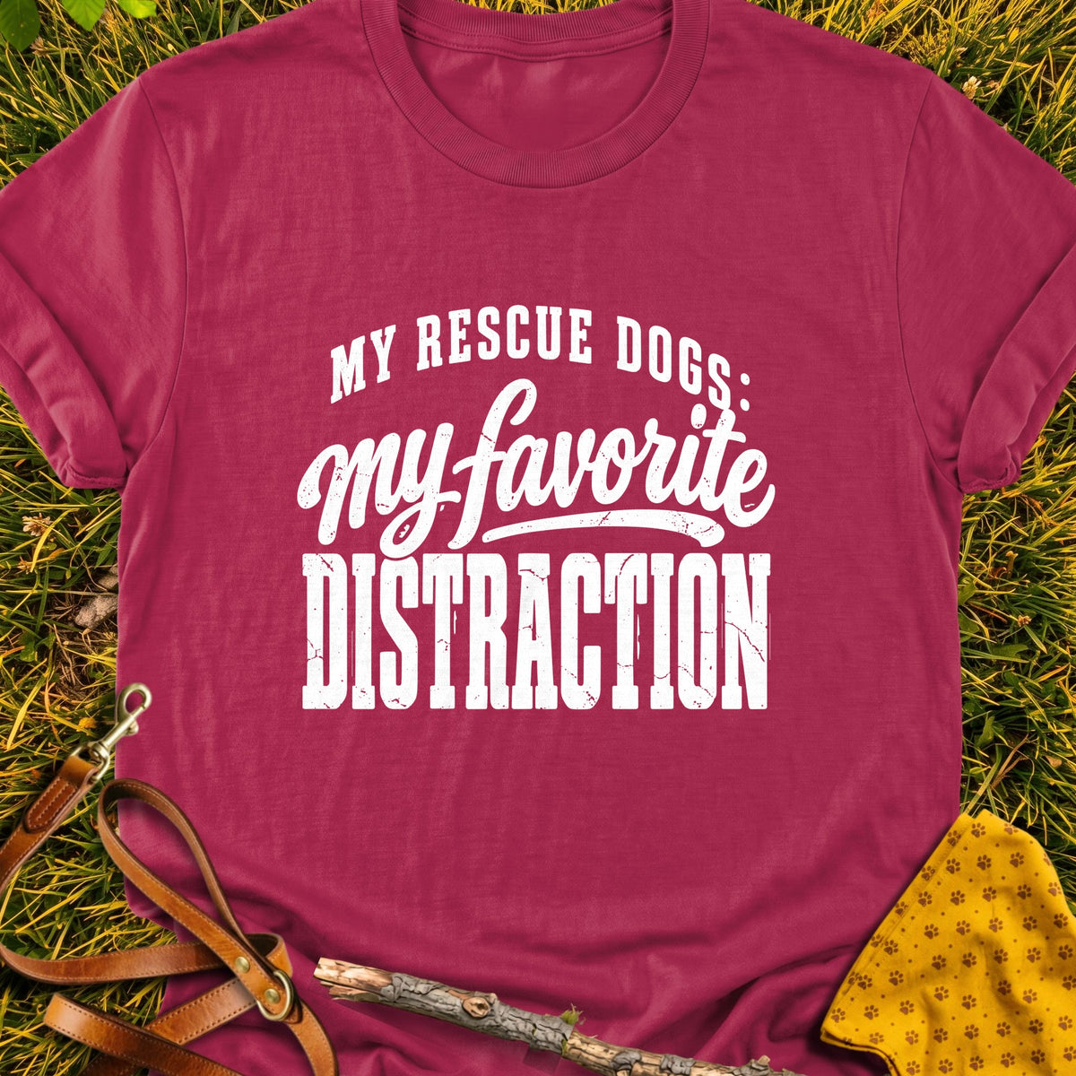 Favorite Distraction T-shirt in Cardinal Red - Furever Mode rescue dog tee