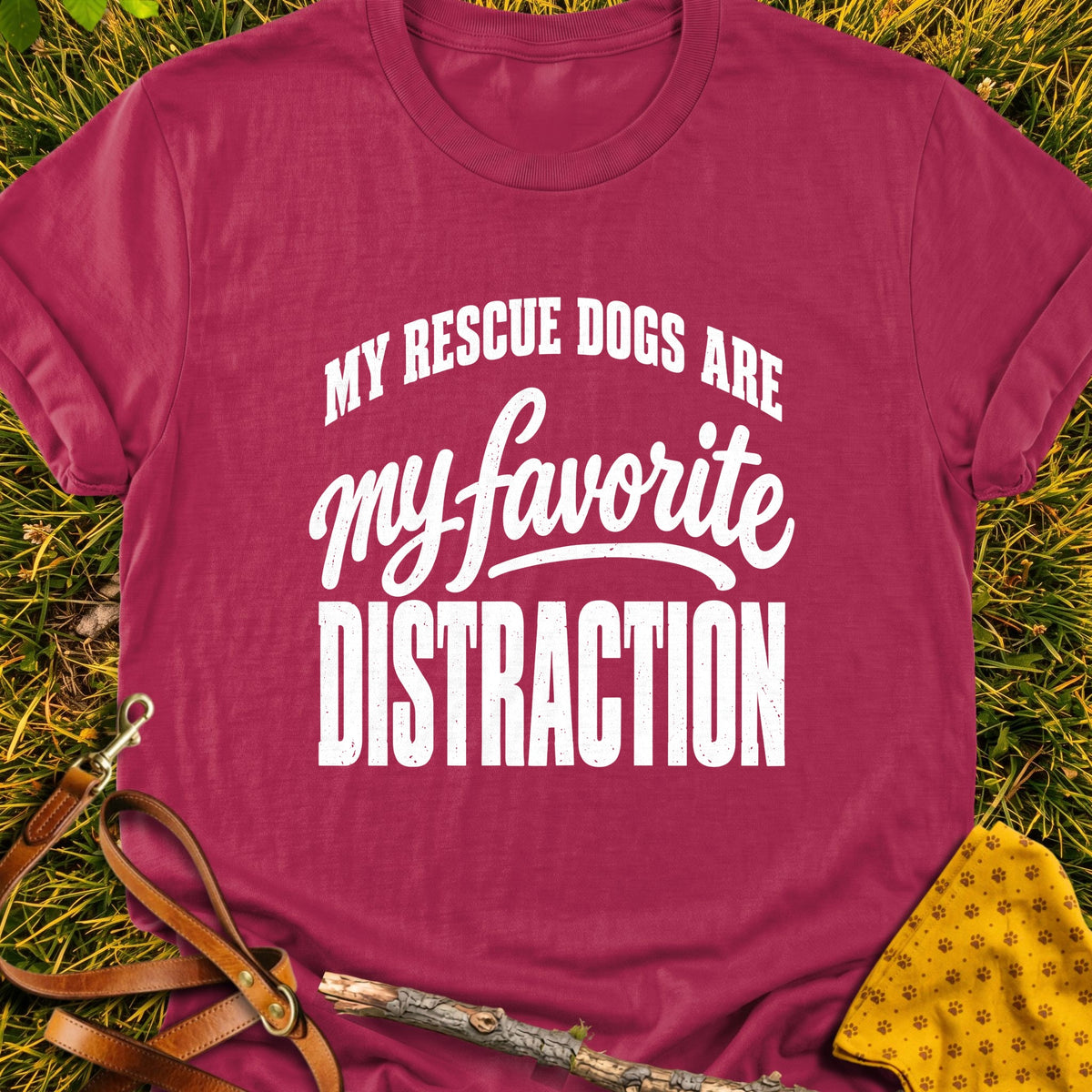 Favorite Distraction T-shirt in Cardinal Red - Furever Mode rescue dog tee