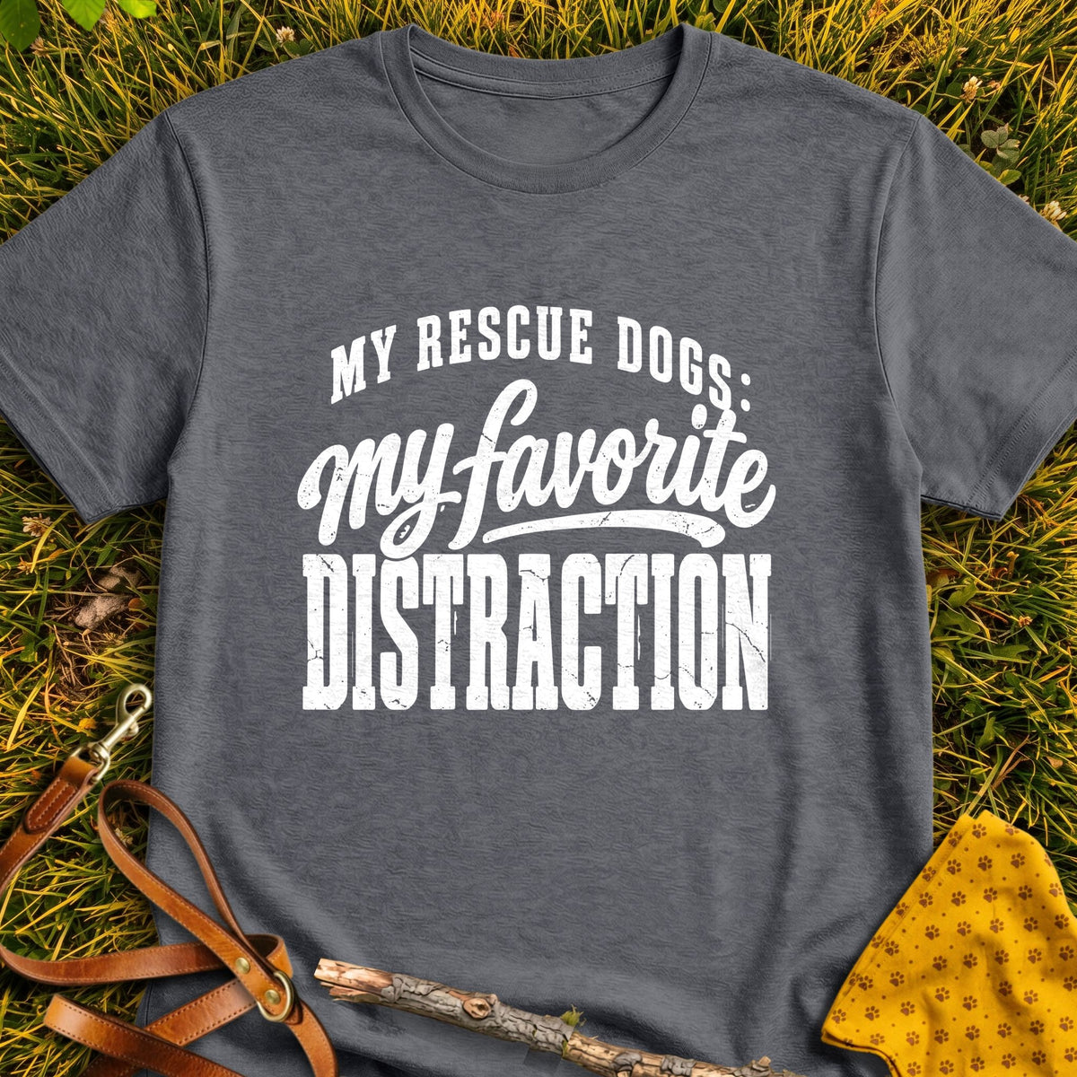 Favorite Distraction T-shirt in Dark Heather - Furever Mode rescue dog tee
