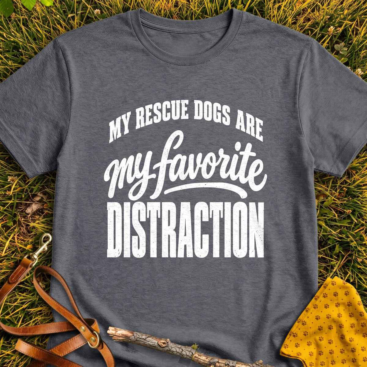 Favorite Distraction T-shirt in Dark Heather - Furever Mode rescue dog tee