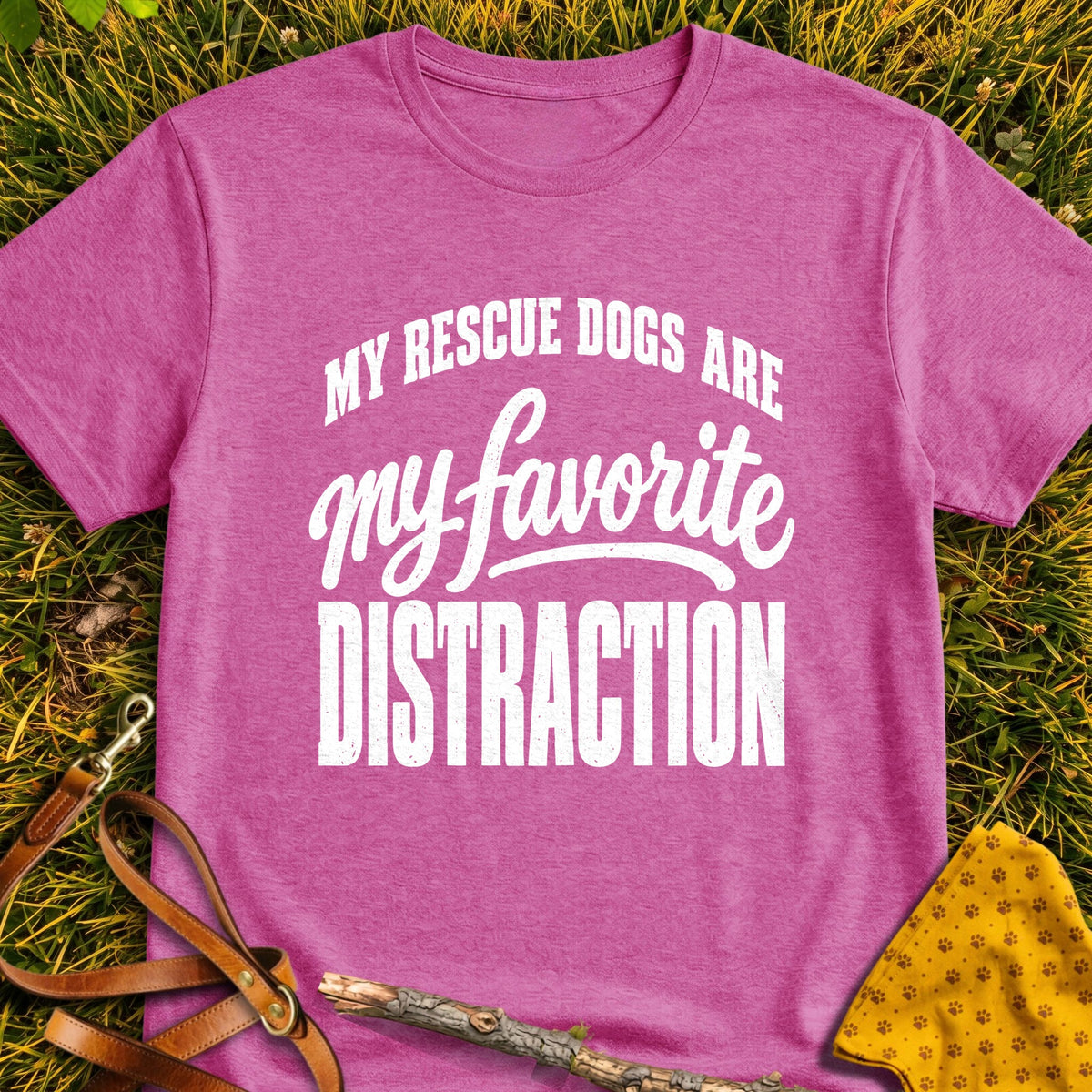 Favorite Distraction T-shirt in Heather Berry - Furever Mode rescue dog tee