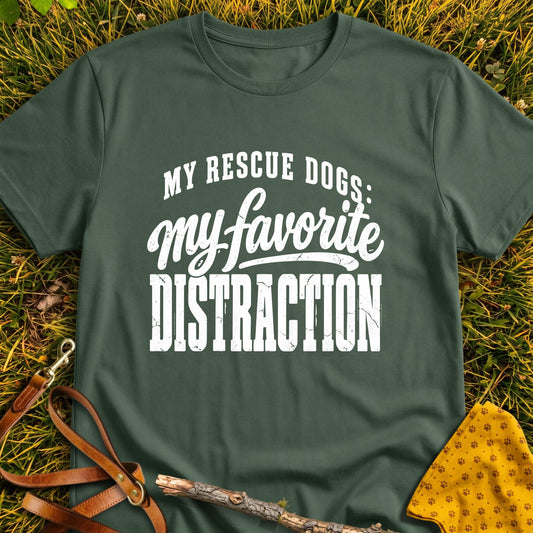 Favorite Distraction T-shirt in Military Green - Furever Mode rescue dog tee