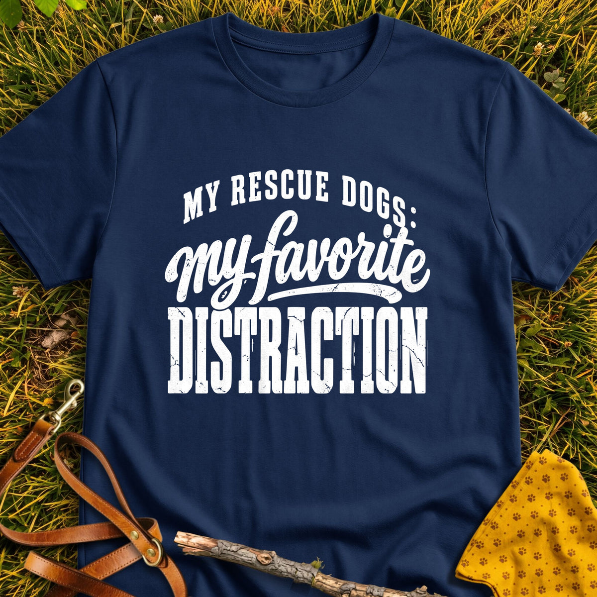 Favorite Distraction T-shirt in Navy - Furever Mode rescue dog tee