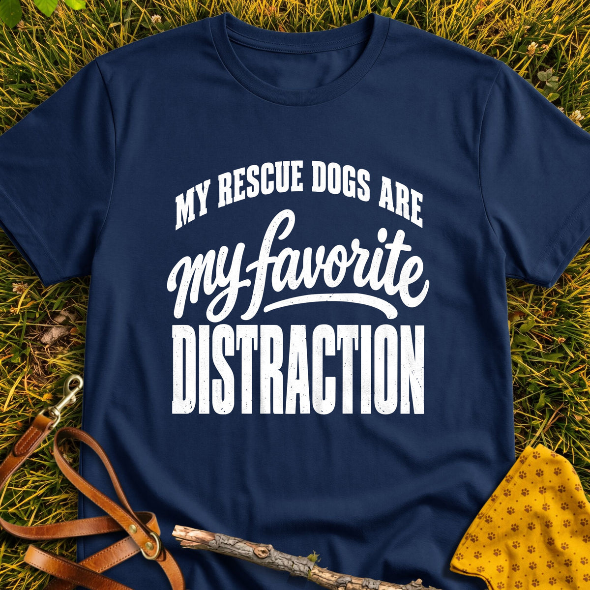 Favorite Distraction T-shirt in Navy - Furever Mode rescue dog tee