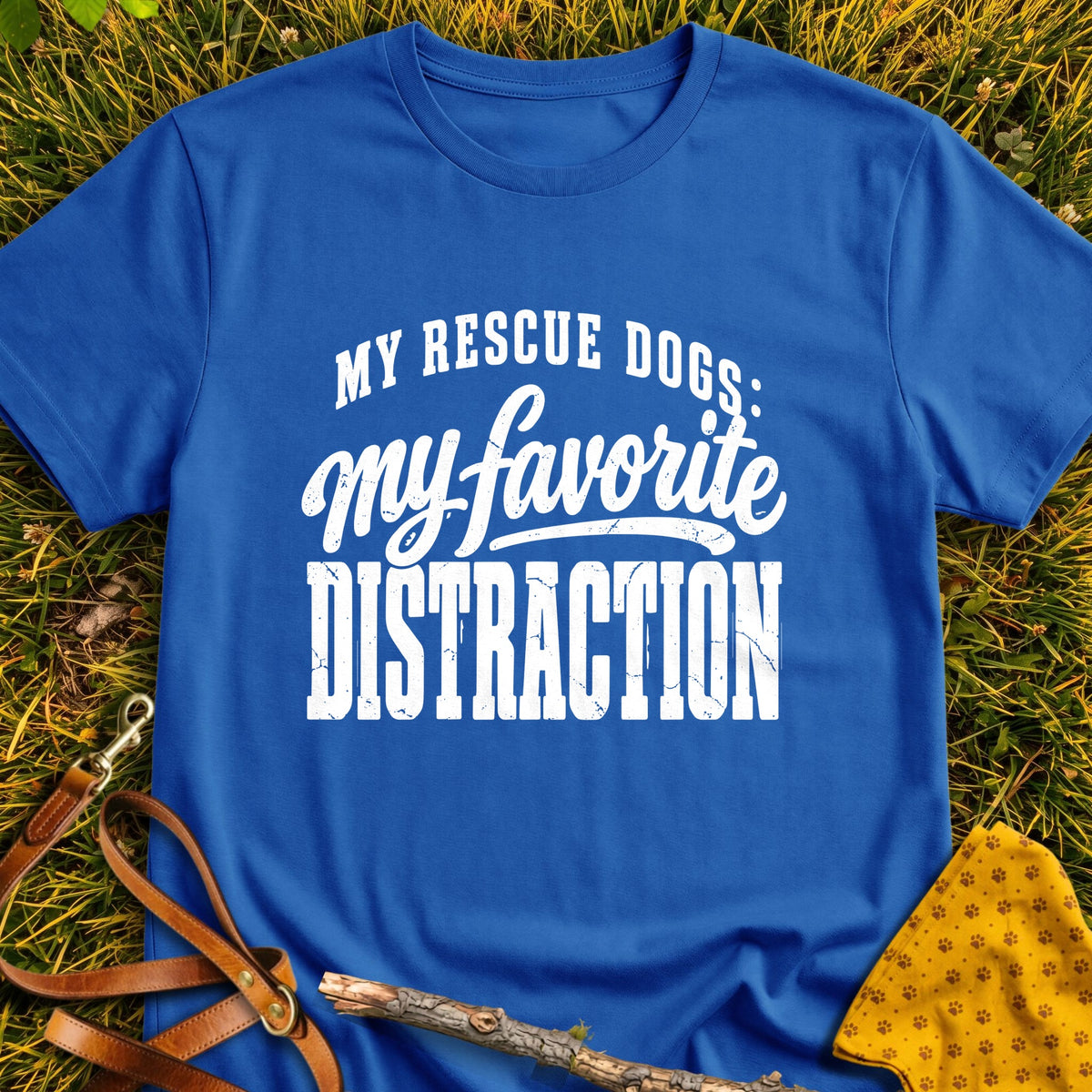 Favorite Distraction T-shirt in Royal - Furever Mode rescue dog tee