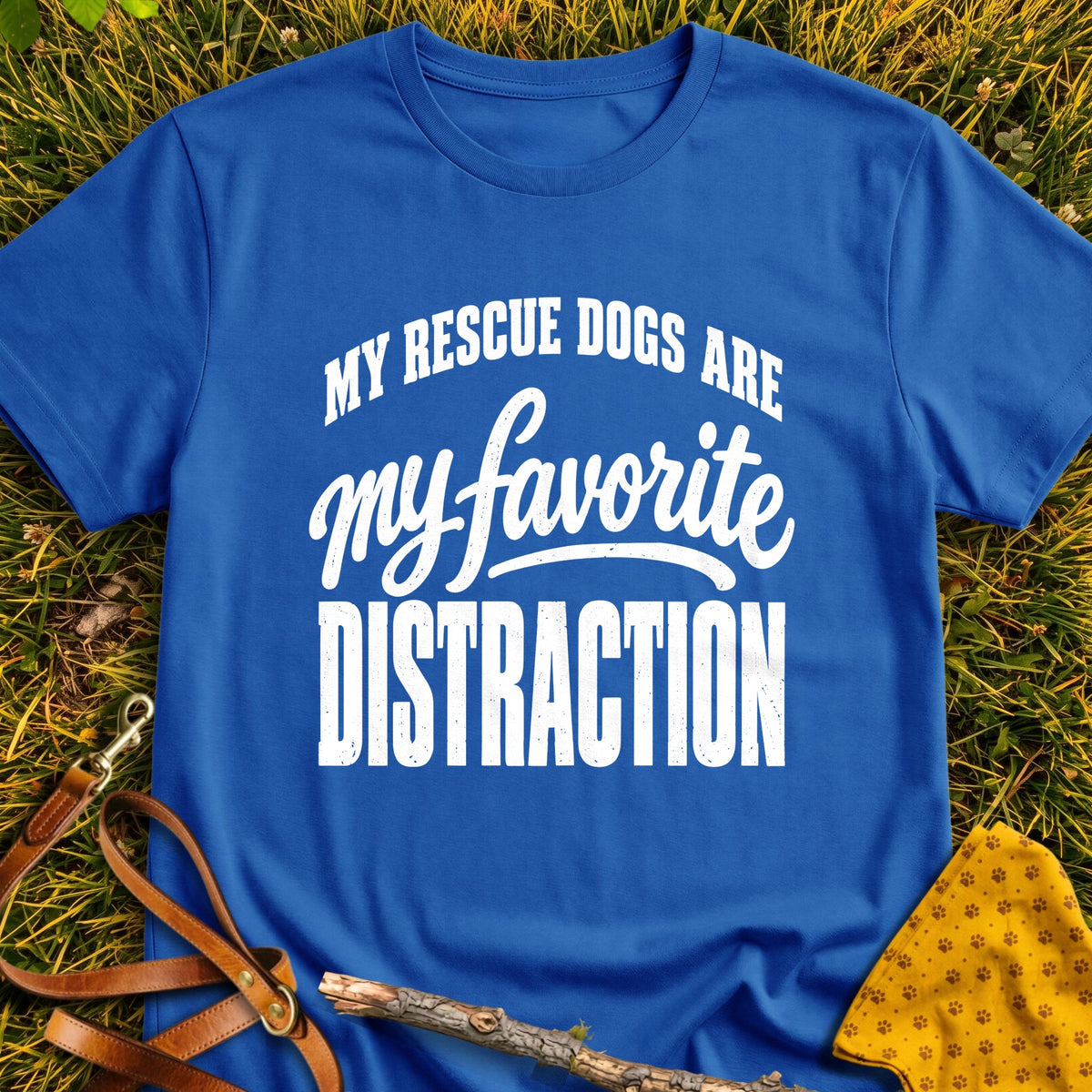 Favorite Distraction T-shirt in Royal - Furever Mode rescue dog tee