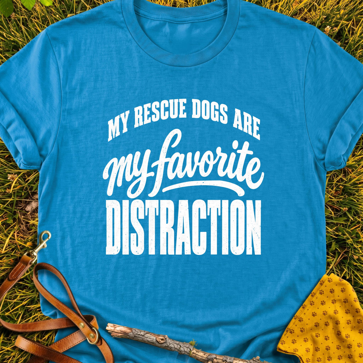 Favorite Distraction T-shirt in Sapphire - Furever Mode rescue dog tee