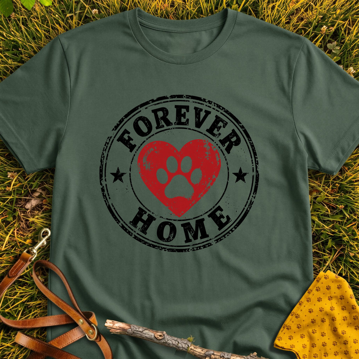 Forever Home T-shirt in Military Green - Furever Mode rescue dog tee