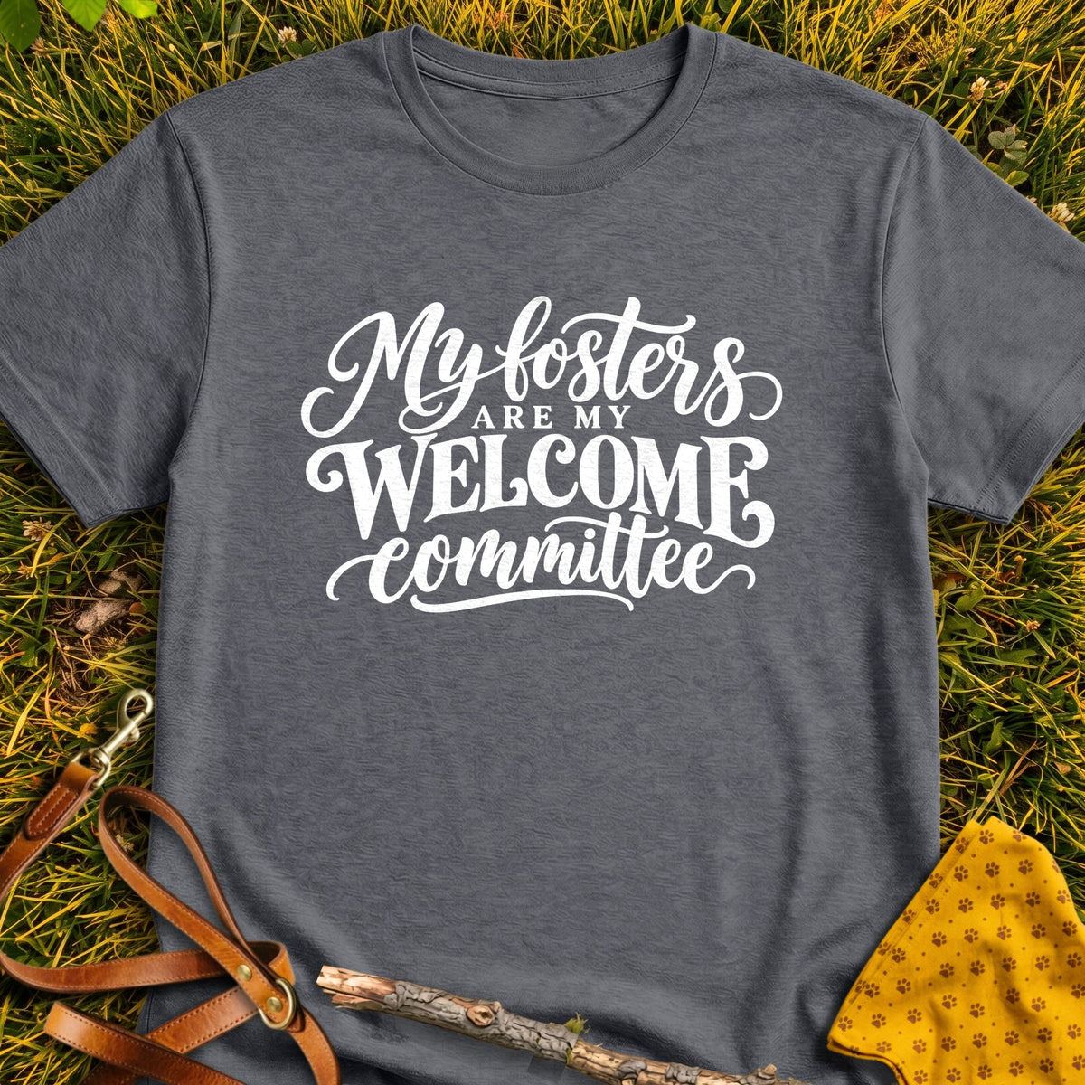 Foster Welcome T-shirt in Dark Heather - Furever Mode rescue dog tee