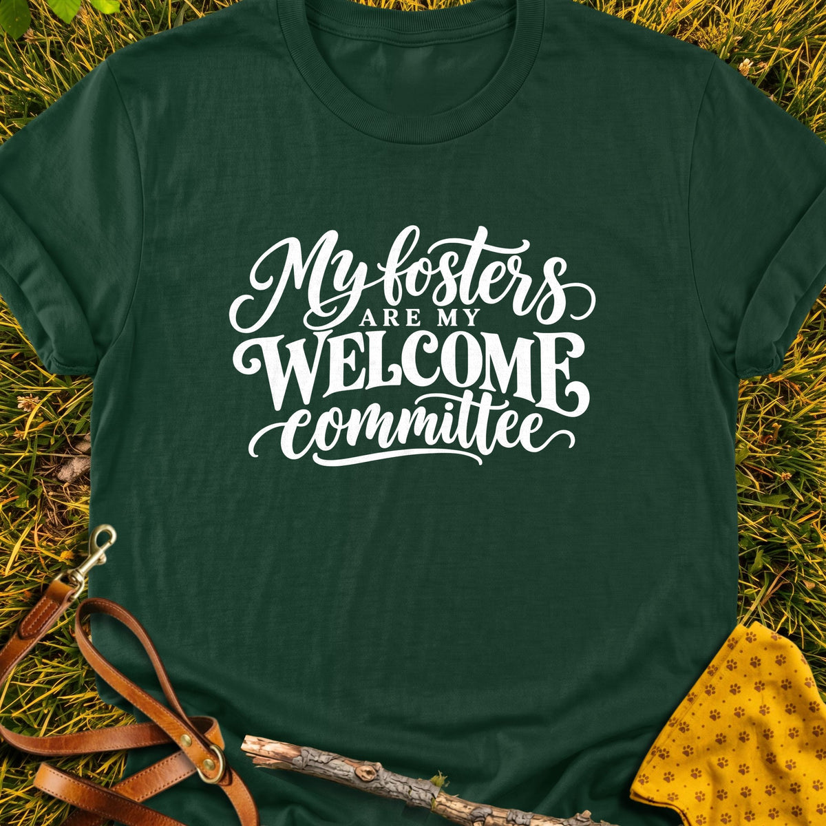 Foster Welcome T-shirt in Forest Green - Furever Mode rescue dog tee
