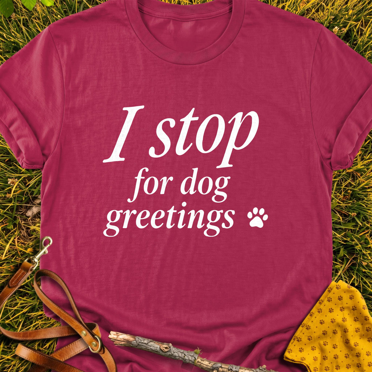 Greeting Stop T-shirt in Cardinal Red - Furever Mode rescue dog tee