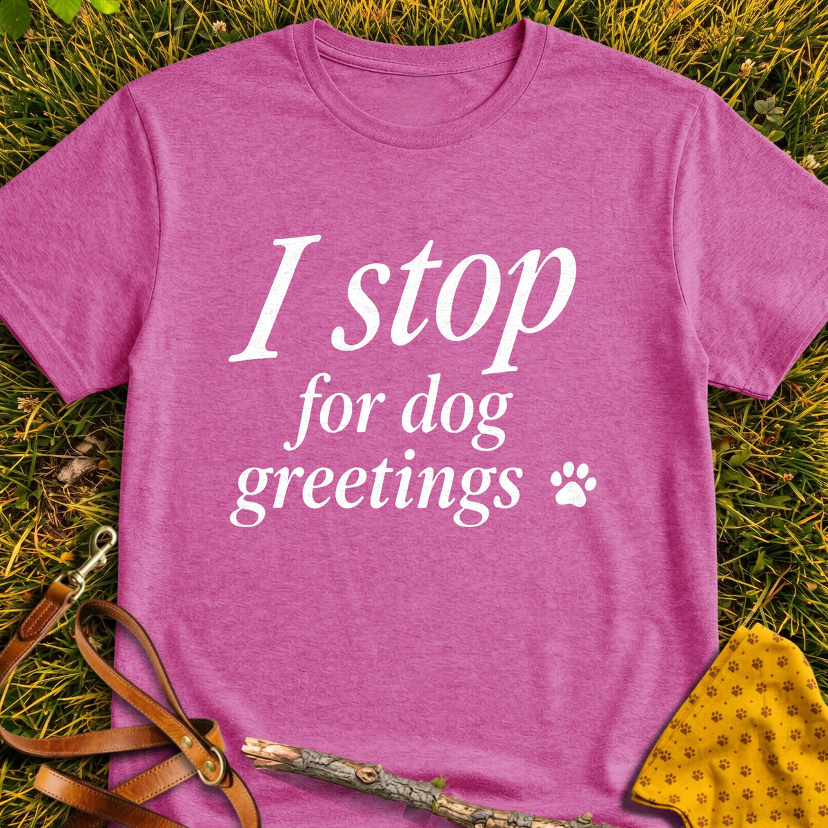 Greeting Stop T-shirt in Heather Berry - Furever Mode rescue dog tee