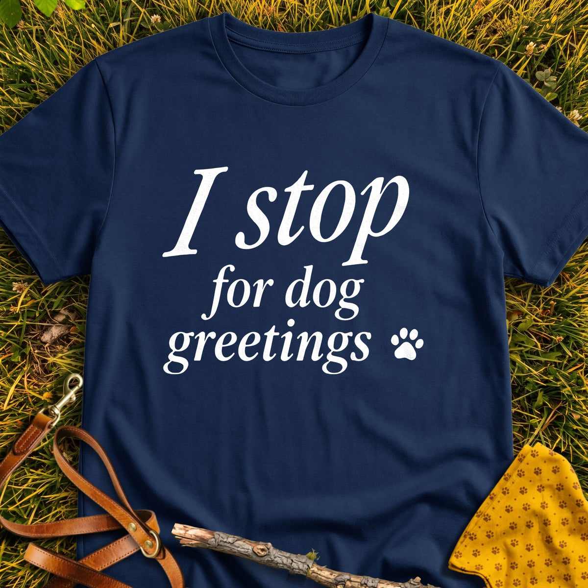 Greeting Stop T-shirt in Navy - Furever Mode rescue dog tee
